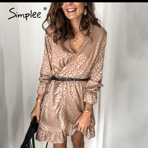 simplee Dresses & Skirts - Simplee Sexy v-neck leopard print women dress